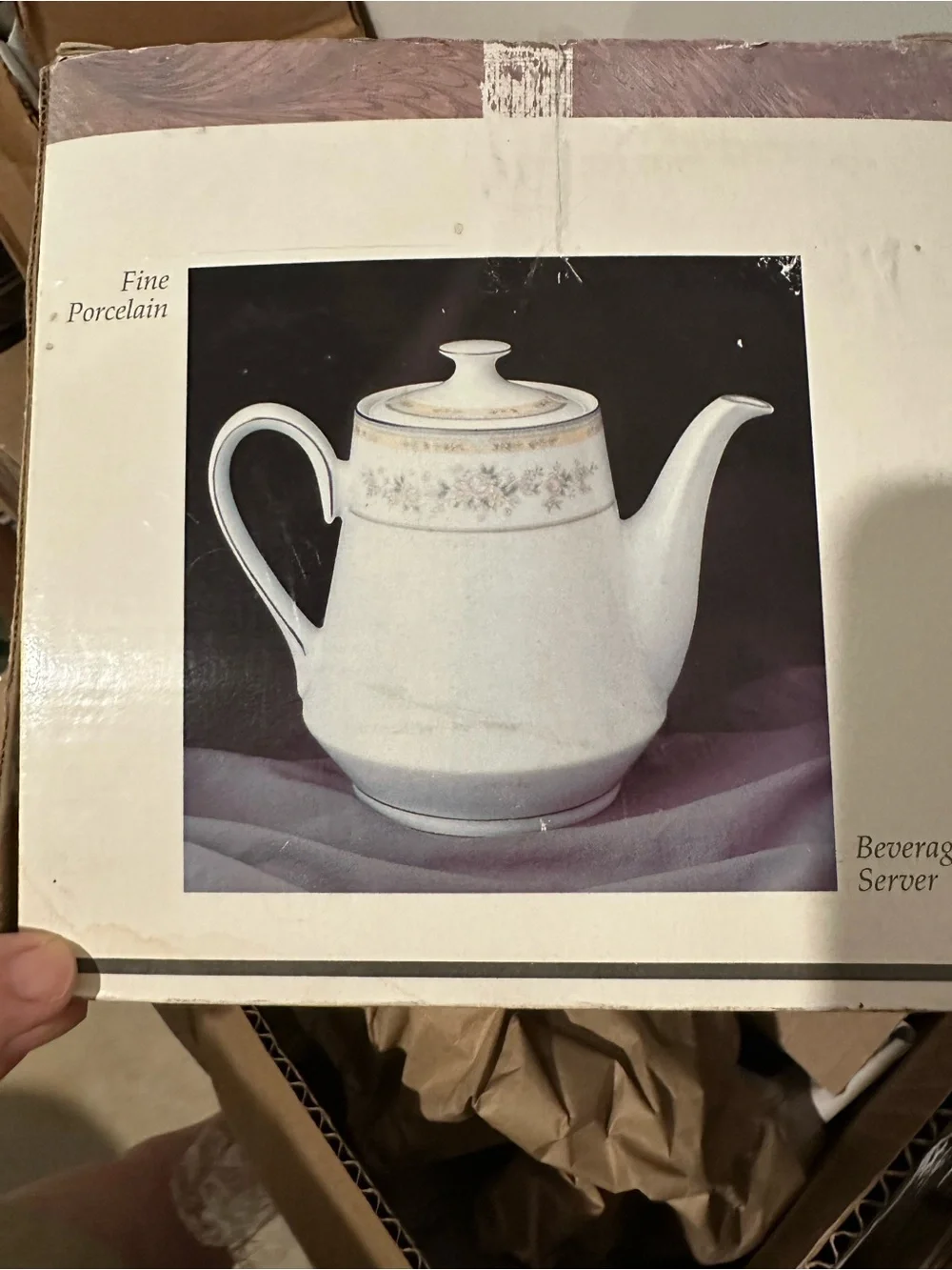 Porcelain Floral Accent Coffee Pot - Pink and Silver Trim